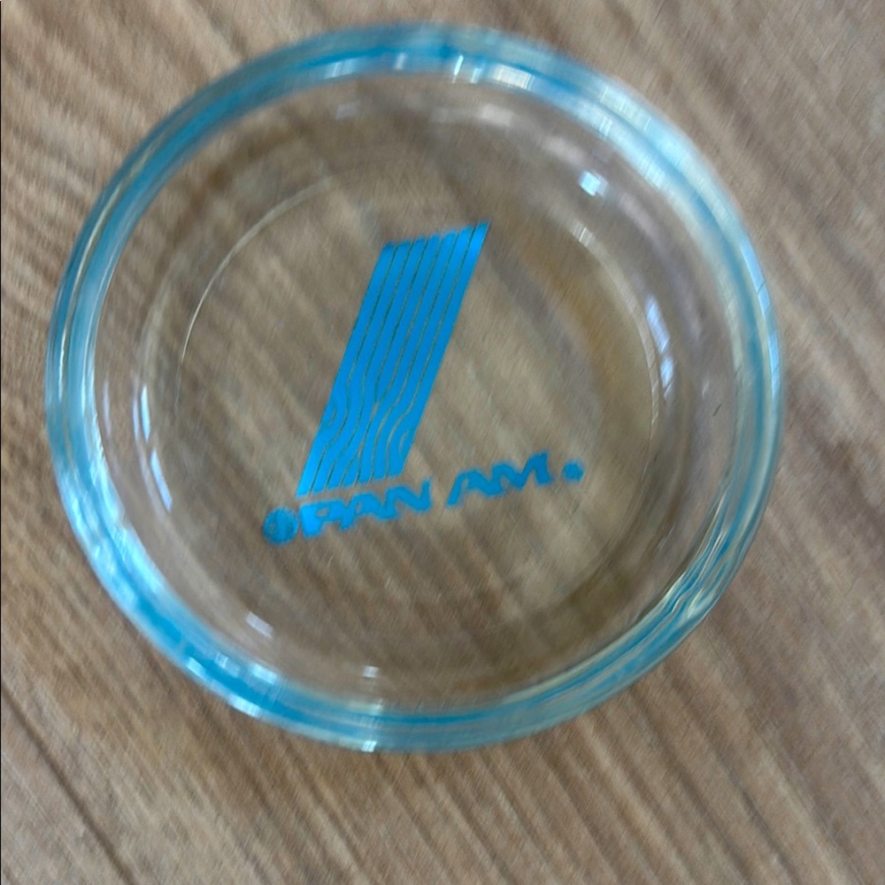 Pan Am Rare Vintage Clear Glass Ashtray with Blue Logo